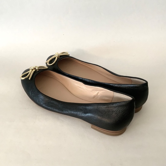 BANANA REPUBLIC BLACK LEATHER BALLET FLATS WITH METAL GOLD BOW Dress Shoes 8 - Picture 9 of 13